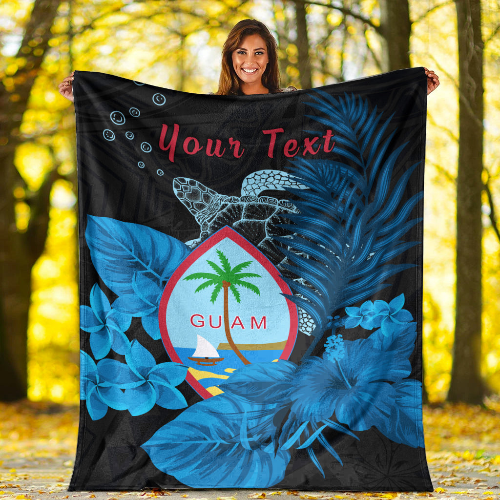Custom Personalised Guam Seal Premium Blanket Polynesian Turtle with Flowers Version Blue