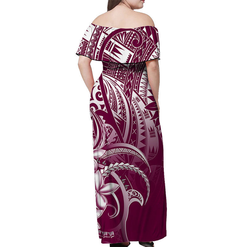 Polynesian Pride Off Shoulder Long Dress Polynesia Tribal Royal Pink