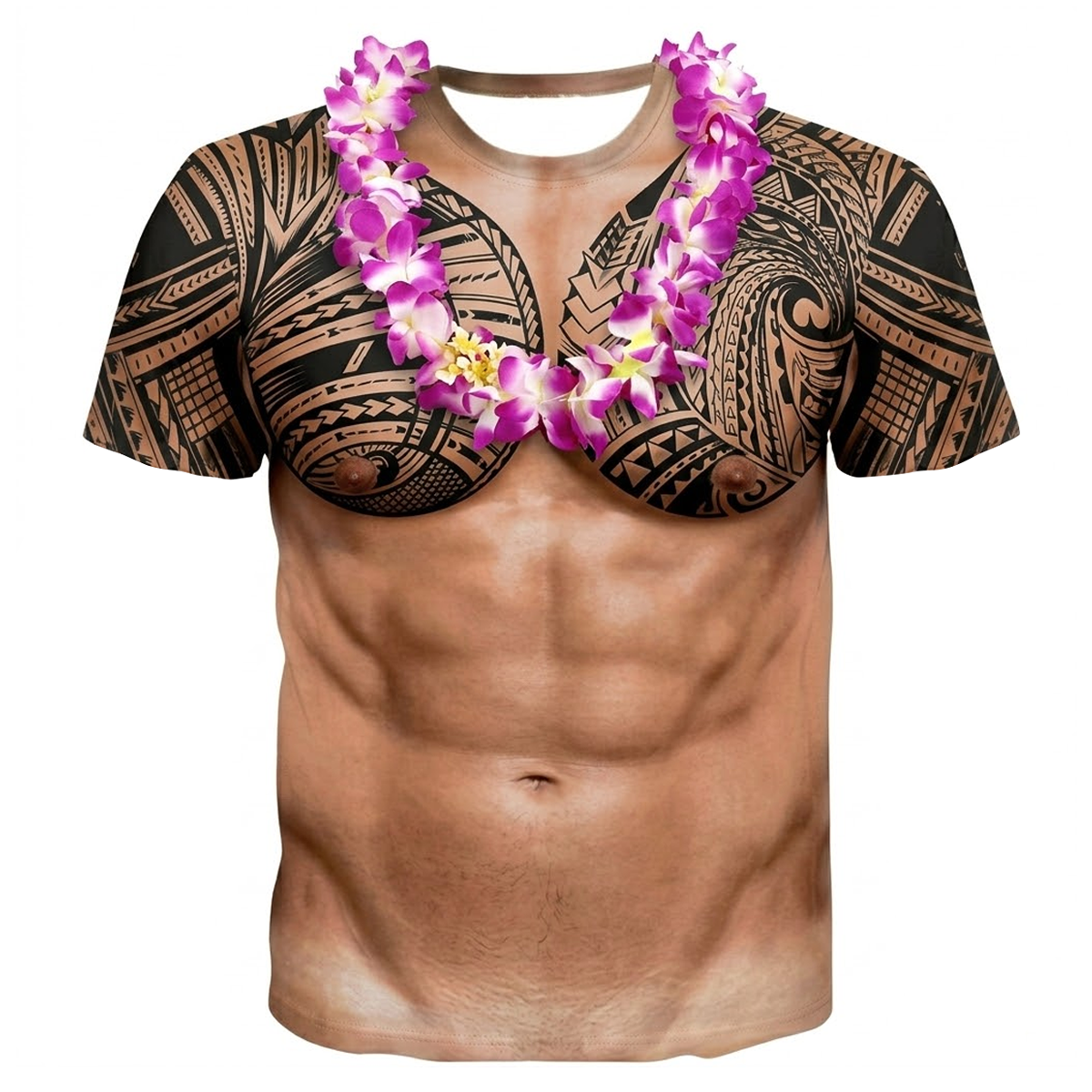 Funny Abs Polynesian Tattoo Shirt Polynesian Flowers Necklace Printed T Shirt
