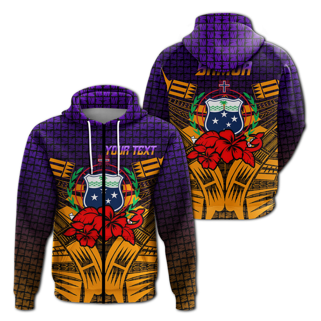 Custom Text Samoa Zip Hoodie Hibiscus With Tribal Hibiscus Pattern Hoodie