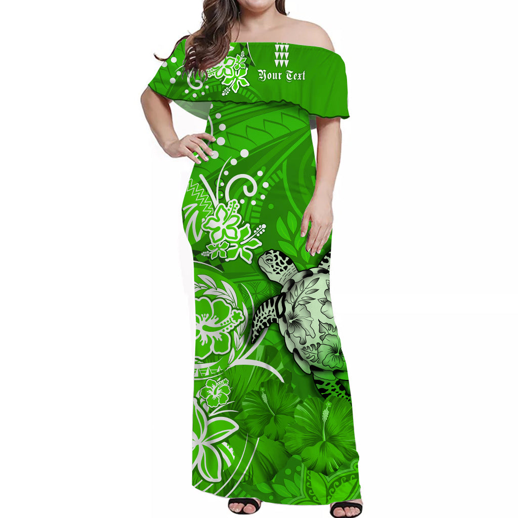 (Custom Personalised) Matching Hawaiian Outfits For Couples Combo Polynesia Green Sea Turtle Honu and Hibiscus Dress and Hawaiian Shirt