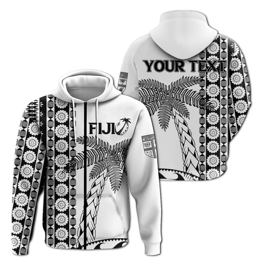 ( Personalised) Fiji Rugby Zip Up Hoodie Coconut Tree With Tapa Pattern