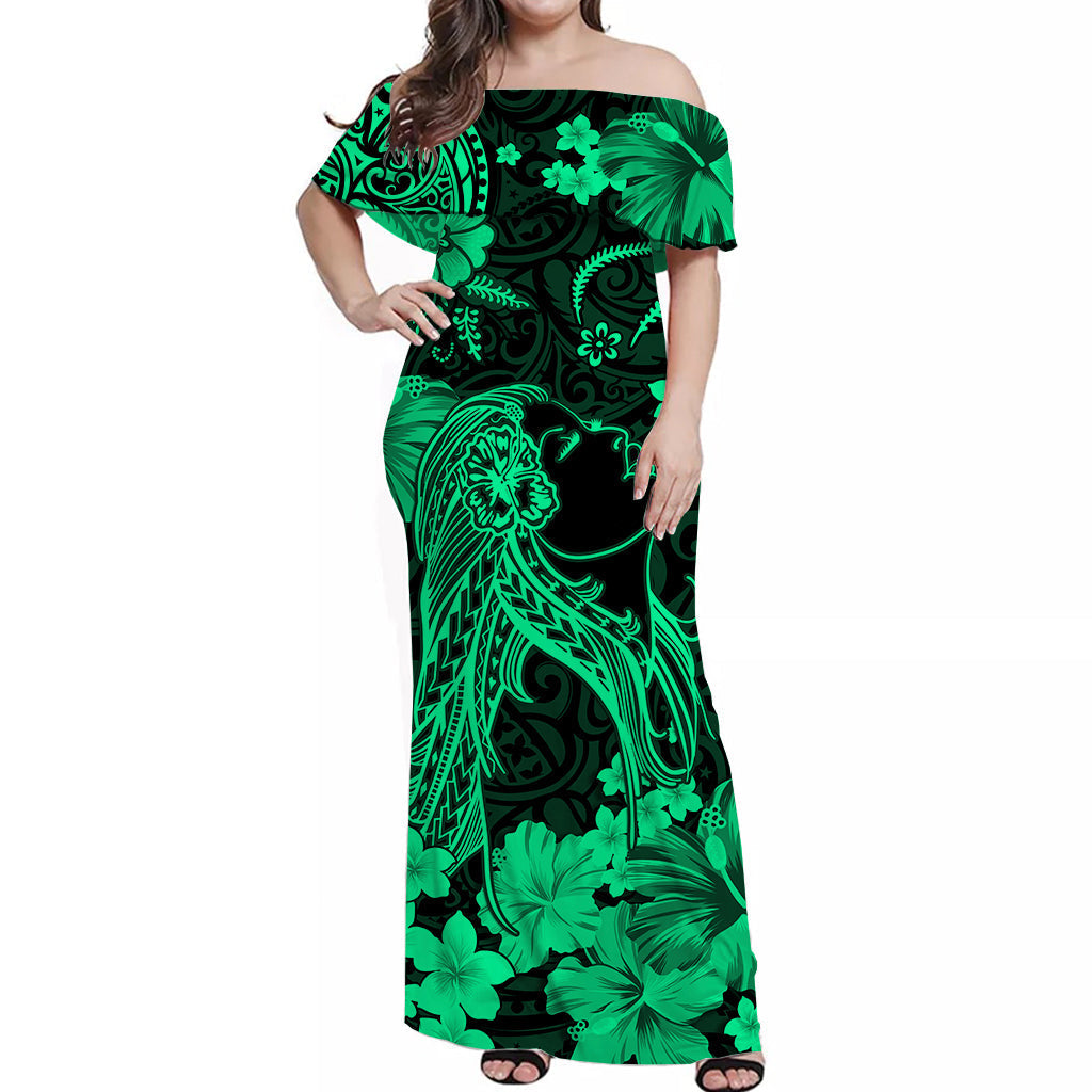Hawaiian Matching Outfits For Couples Hawaii Combo Dress and Hawaiian Shirt Polynesia Green Beautiful Hula Girl