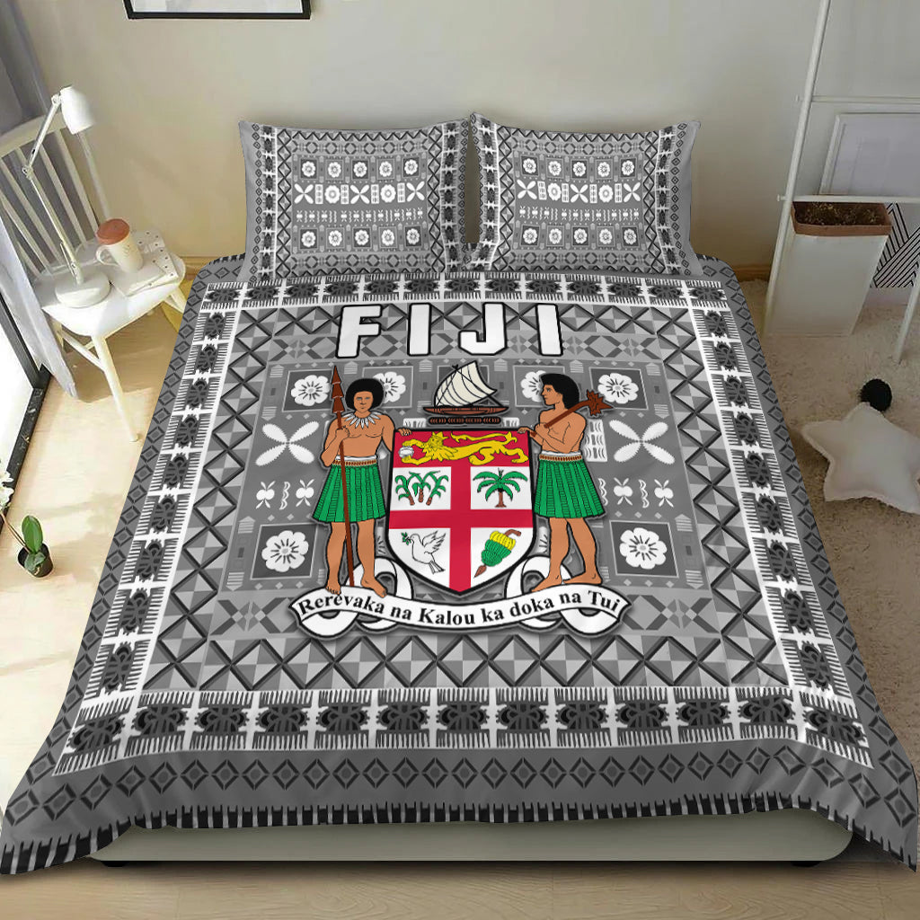 Fiji Bedding Set Pattern Fijian Tapa Pattern Grey