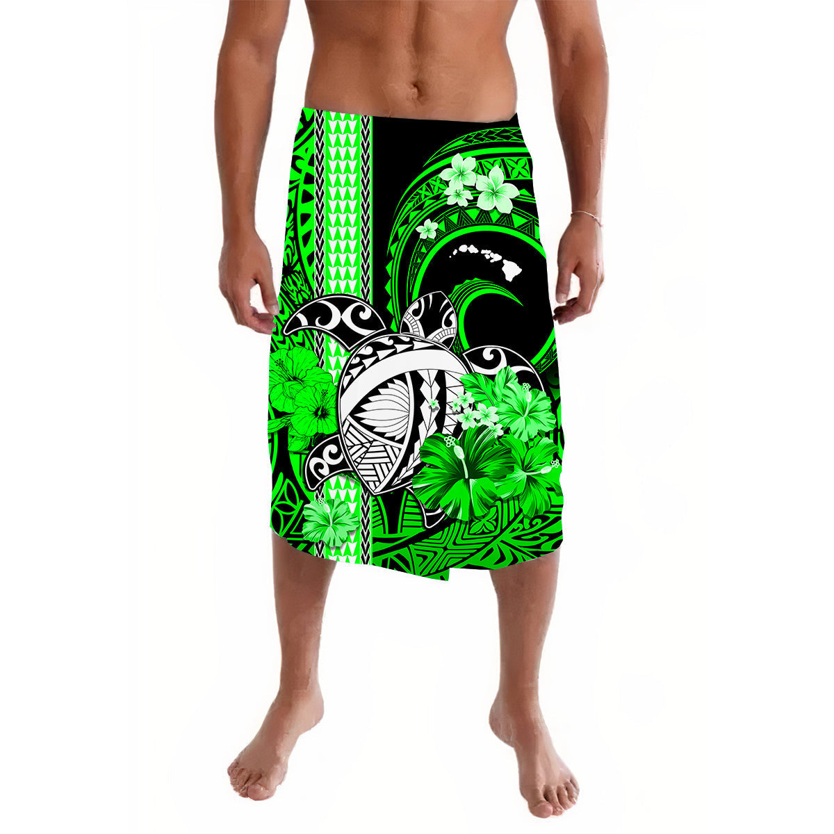 Hawaii Lavalava Polynesia Turtle Map and Green Hibiscus