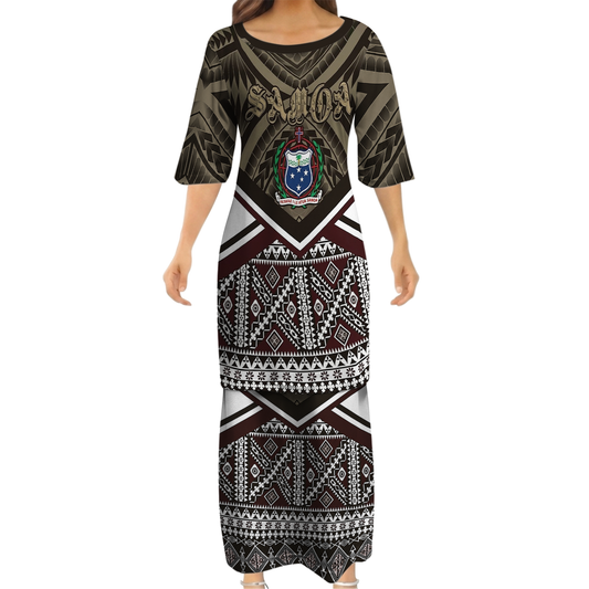 Samoa Vintage Couple Outfit Matching Polynesian Tribal Pattern Black Dress And Hawaiian Shirt