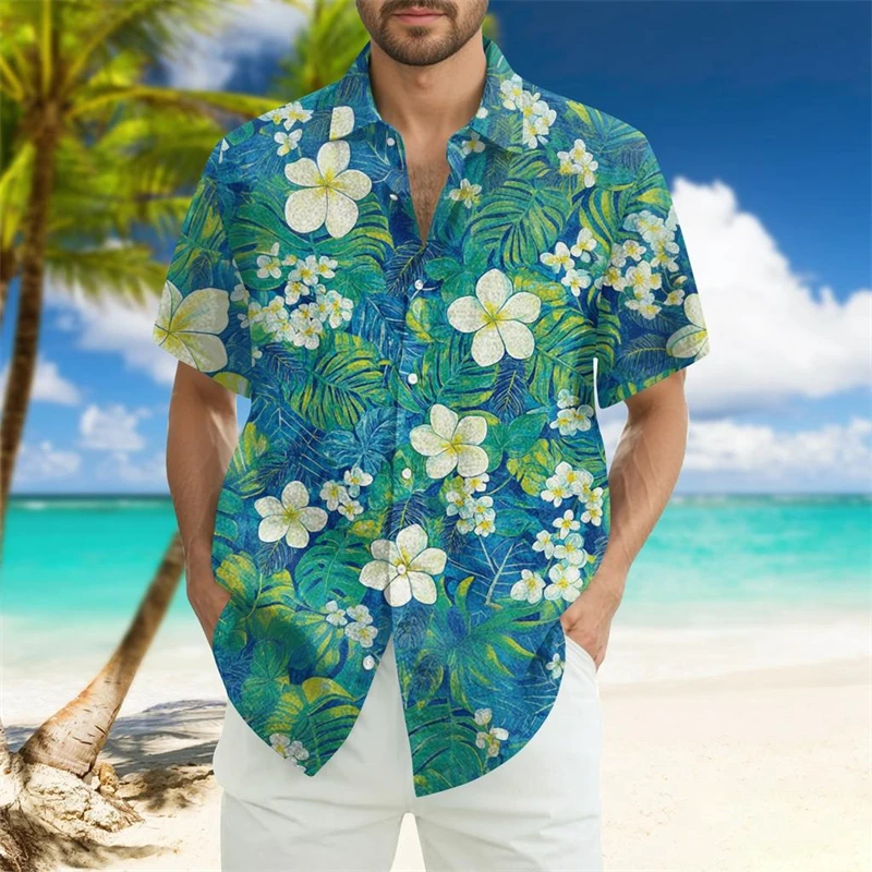 Vintage Flowers Pattern Men's Hawaiian Shirt Tropical Island Summer Short Sleeve Shirt