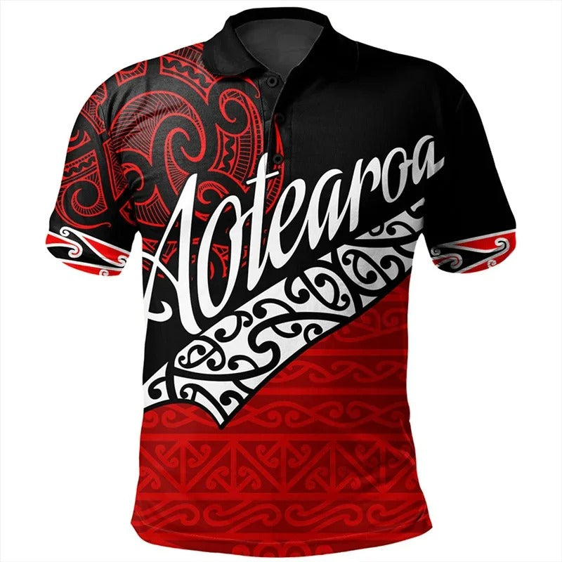 New Zealand Polo Shirt Flag Maori Rugby 3D Aotearoa NZ Red Shirt