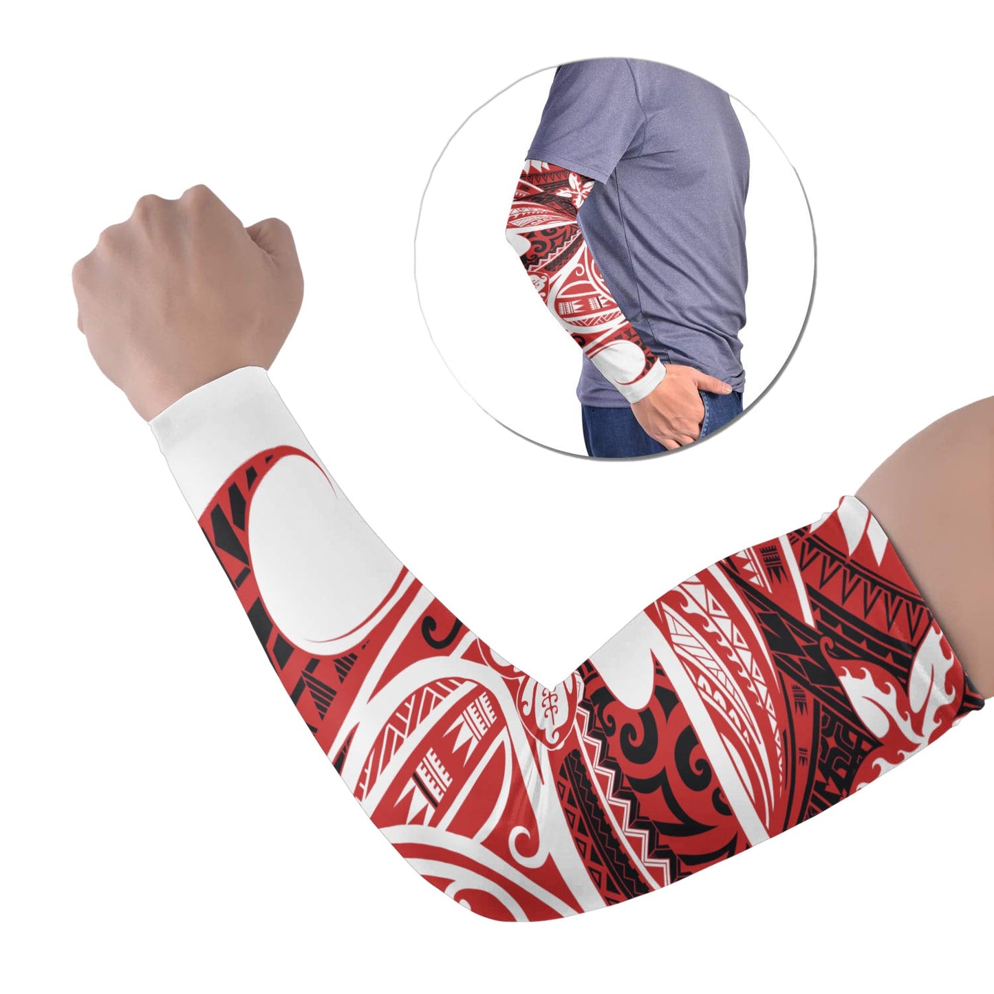 Polynesian Tribal Tattoo Arm Sleeve 43 (Set of Two) Red