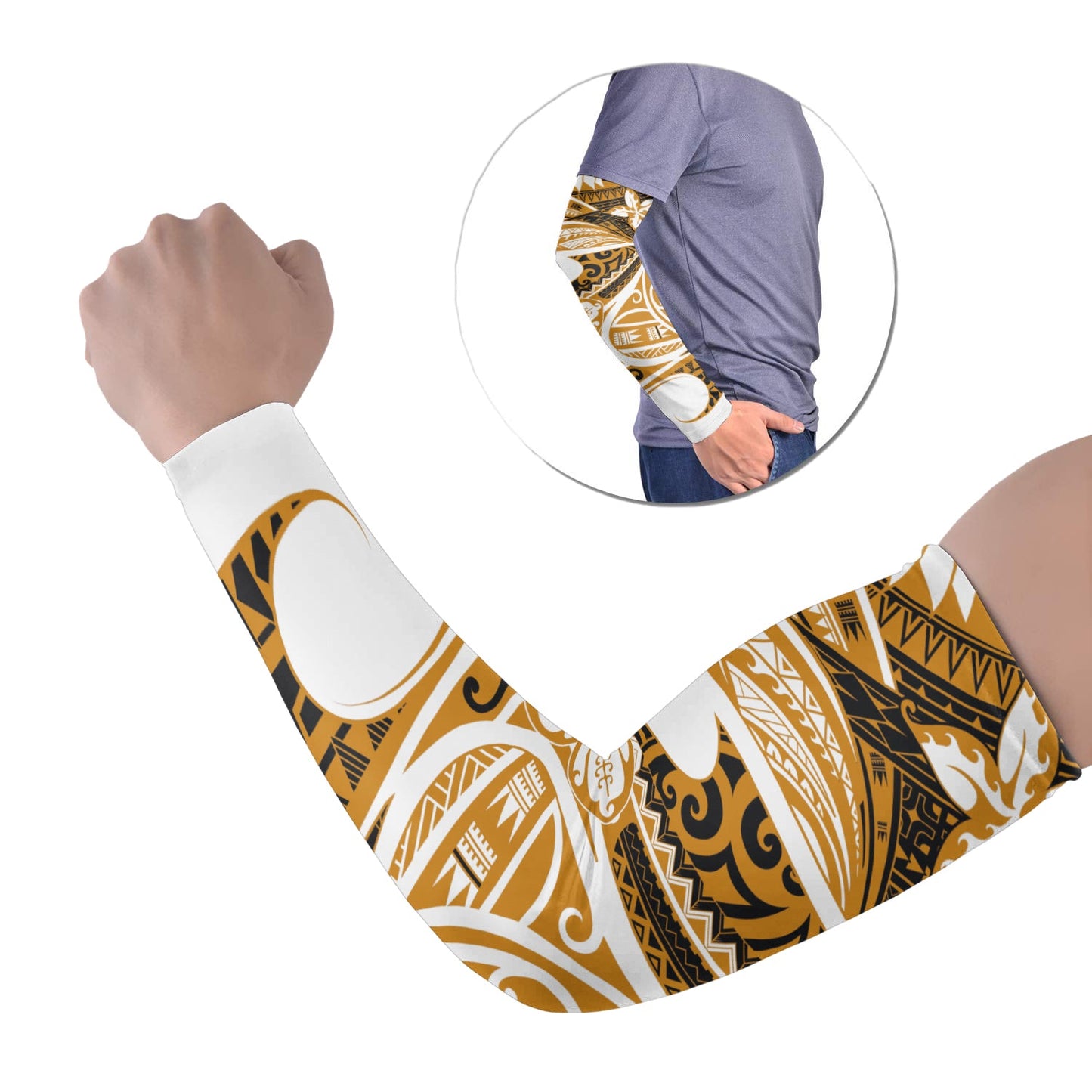 Polynesian Tribal Tattoo Arm Sleeve 43 (Set of Two) Gold