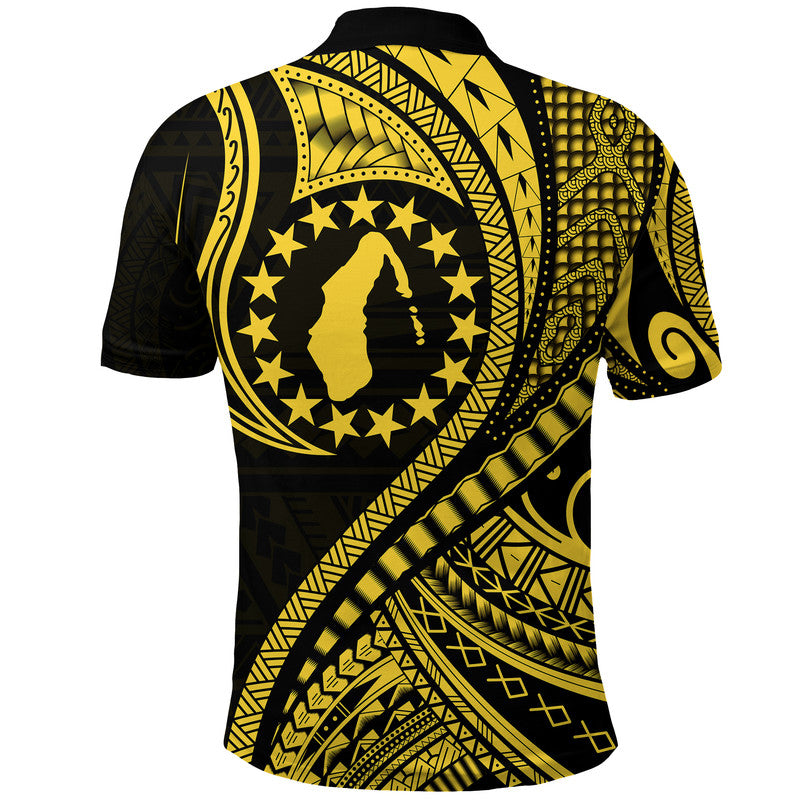 Aitutaki Cook Islands Polo Shirt Gold Polynesian Wave Style