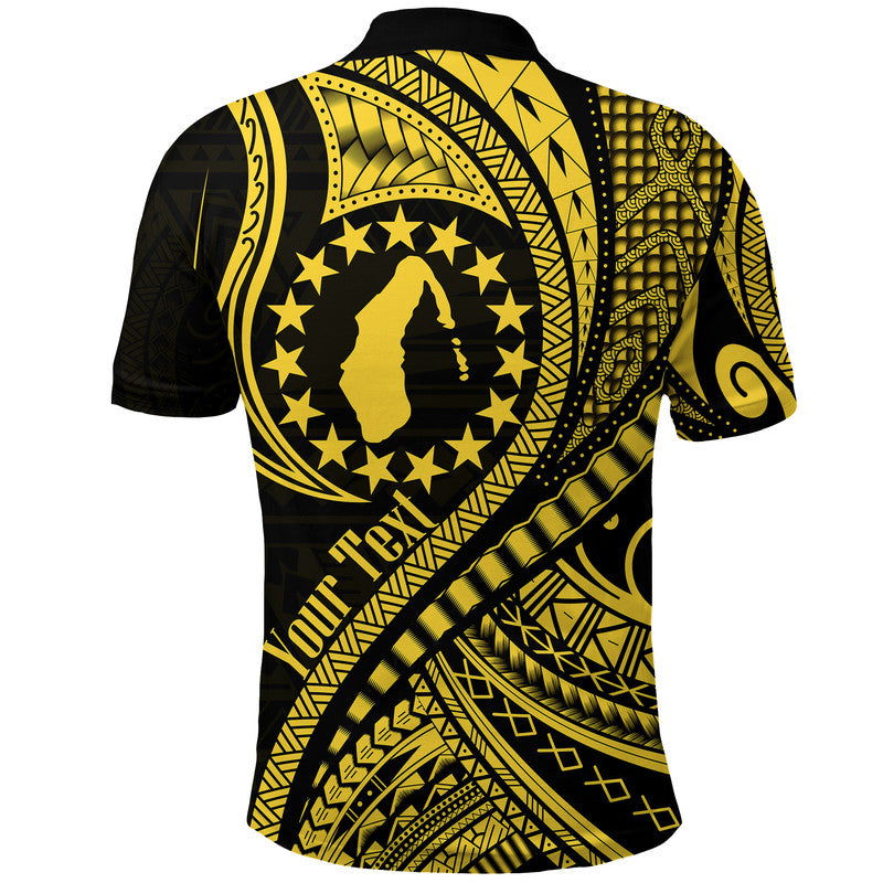 Custom Personalised Aitutaki Cook Islands Polo Shirt Gold Polynesian Wave Style
