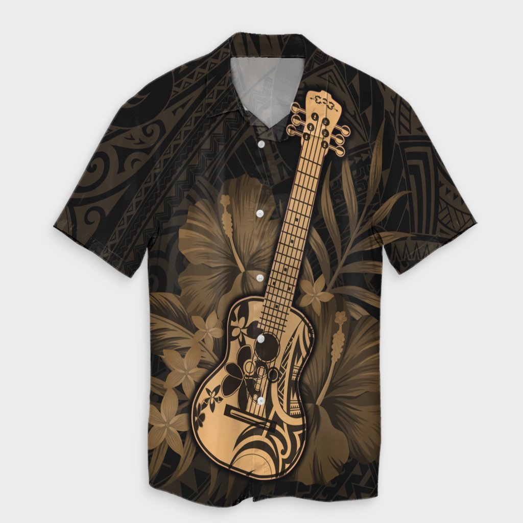 Hawaiian - Hawaii Ukulele Flower Hawaiian Shirt - Gold - AH
