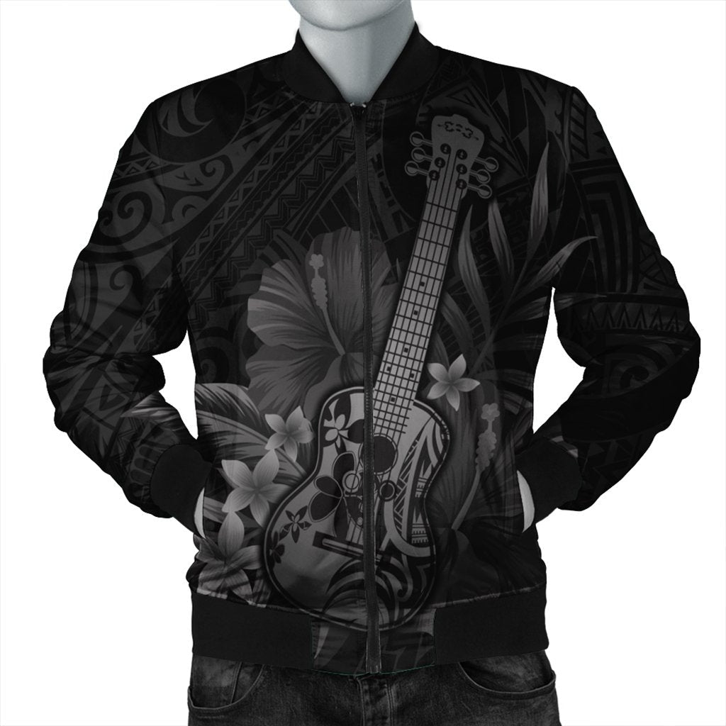 Hawaiian Hawaii Ukulele Flower Bomber Jacket Gray AH