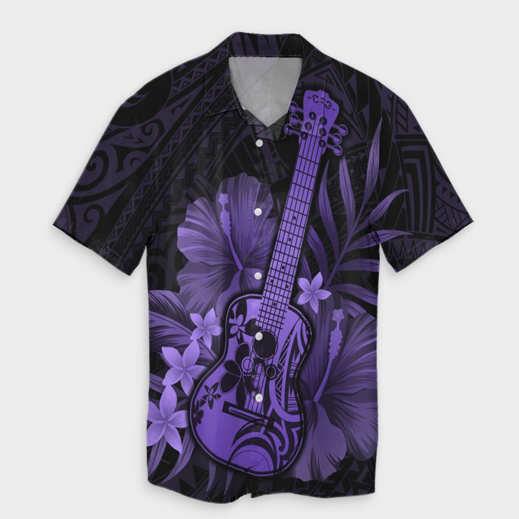 Hawaiian - Hawaii Ukulele Flower Hawaiian Shirt - Purple - AH