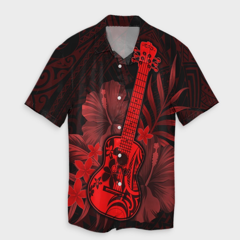 Hawaiian - Hawaii Ukulele Flower Hawaiian Shirt - Red - AH