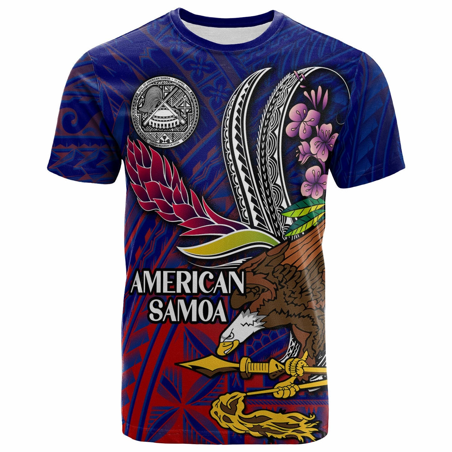 American Samoa T - Shirt Seal With National Flowers Polynesian Patterns Shirt