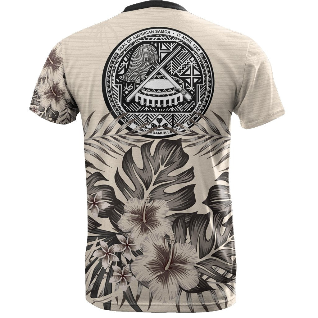 American Samoa T - Shirt - American Samoa Seal Beige Hibiscus