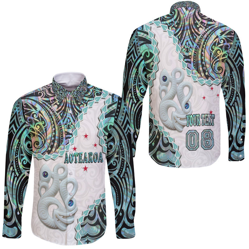 (Custom Personalised) New Zealand Maori Hawaii Long Sleeve Button Shirt Aotearoa Manaia Basic Paua Shell
