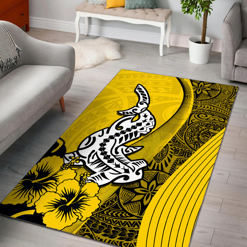 Hawaiian Shark Polynesian Area Rug Vibe Yellow Style