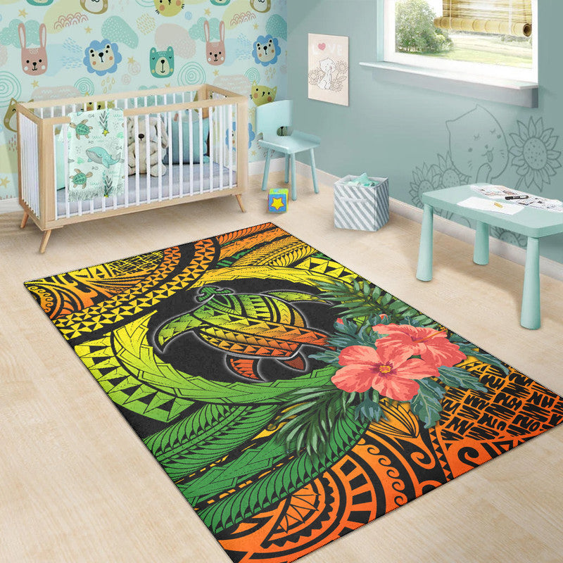 Polynesian Turtle Area Rug Circle Turtle Hibiscus Reggae