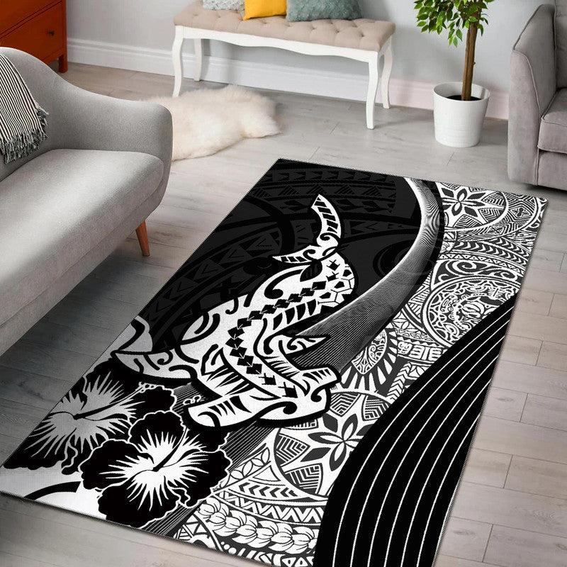 Hawaiian Shark Polynesian Area Rug Vibe Black Style