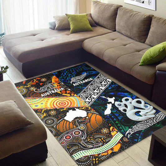 New Zealand Maori Aotearoa And Australia Aboriginal Area Rug Together Blue