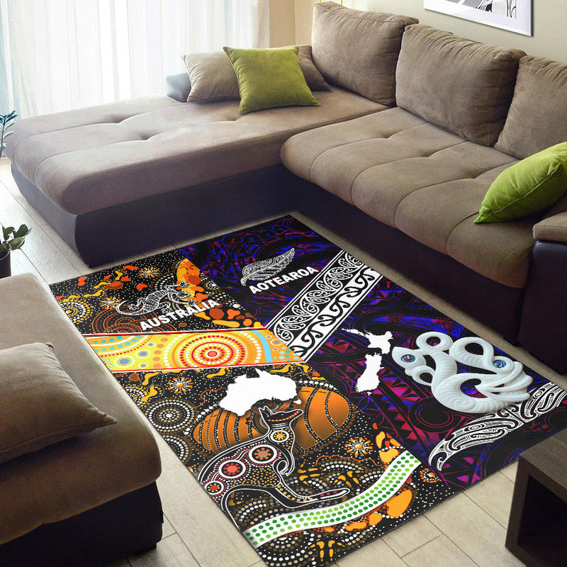 New Zealand Maori Aotearoa And Australia Aboriginal Area Rug Together Purple