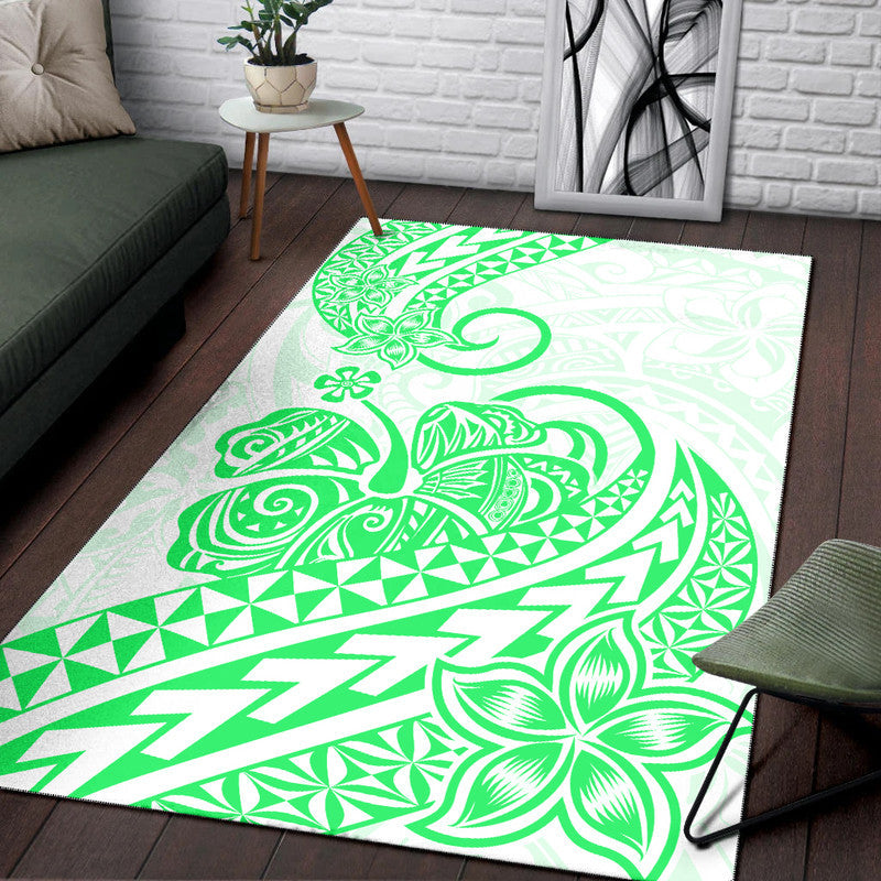 Polynesian Tribal Tattoo Retro Area Rug Green Screen Color