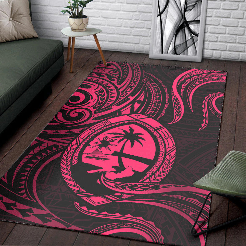 Polynesian Guam With Polynesian Tribal Tattoo and Coat of Arms Area Rug Pink Version