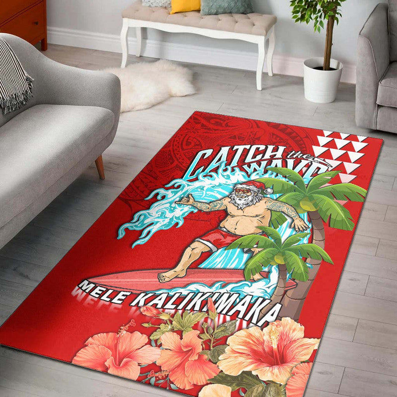 Hawaii Mele Kalikimaka Area Rug Santa Claus Surfing Xmas Time