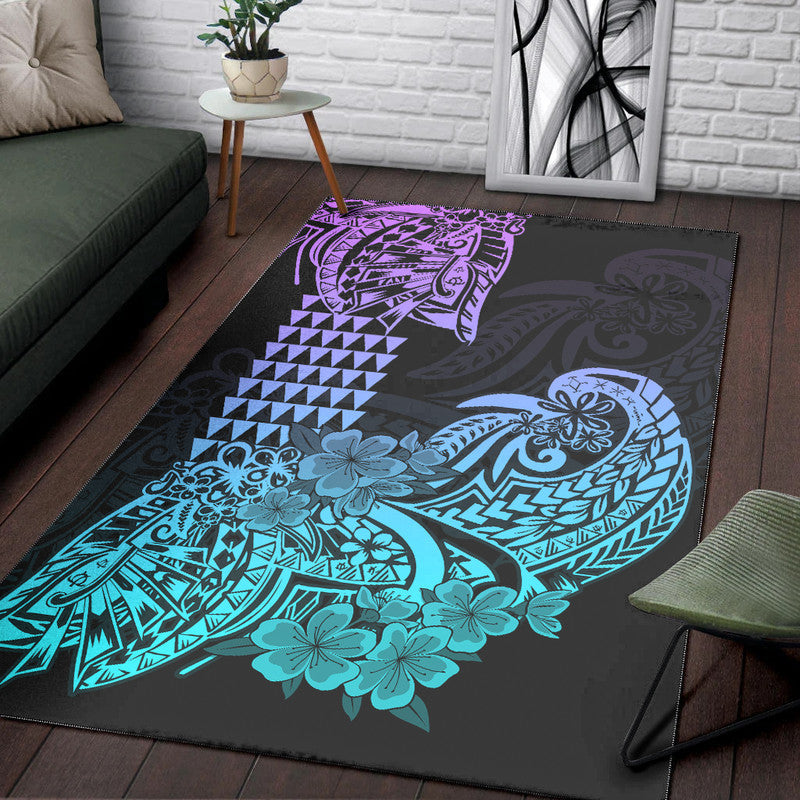 Hawaii Kakau Area Rug Polynesian Floral Tribal Heliotrope Version