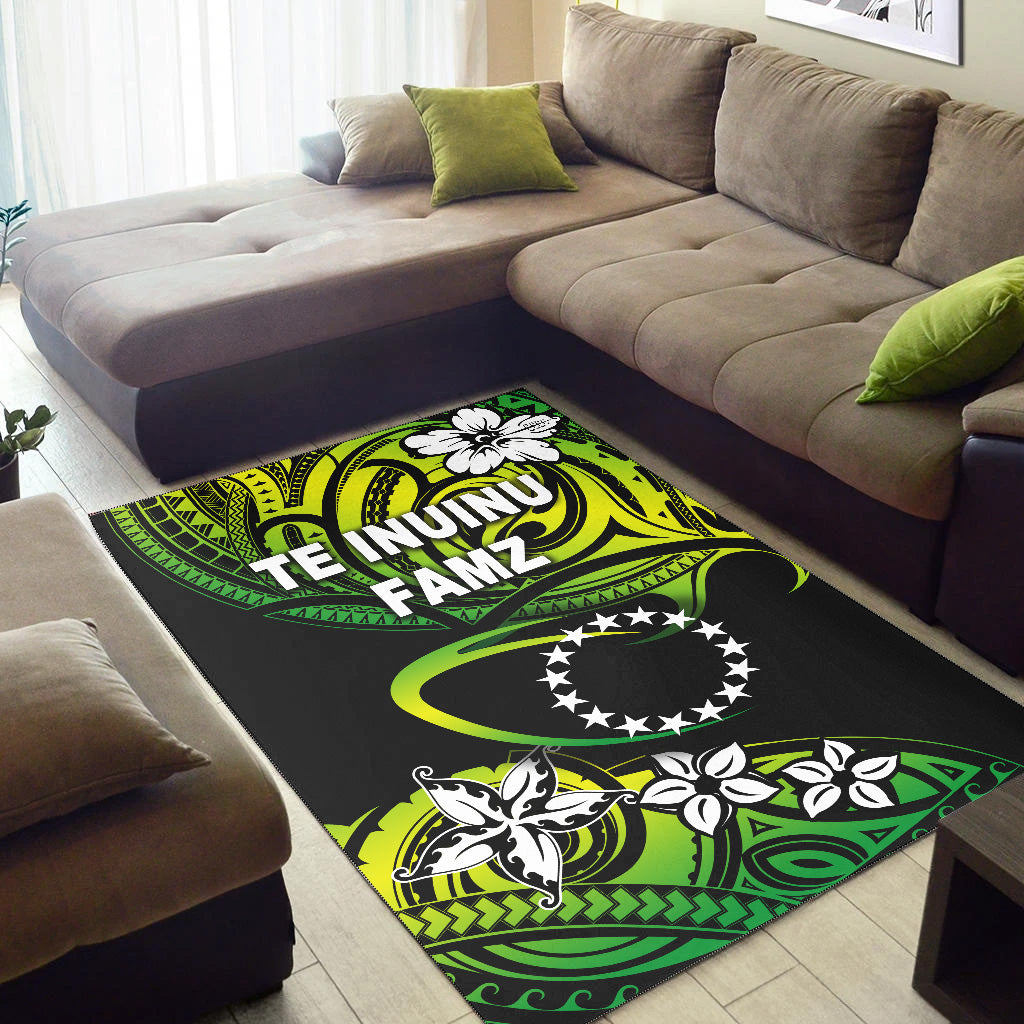 TE INUINU FAMZ Cook Islands Rugby Area Rug Unique Vibes Green