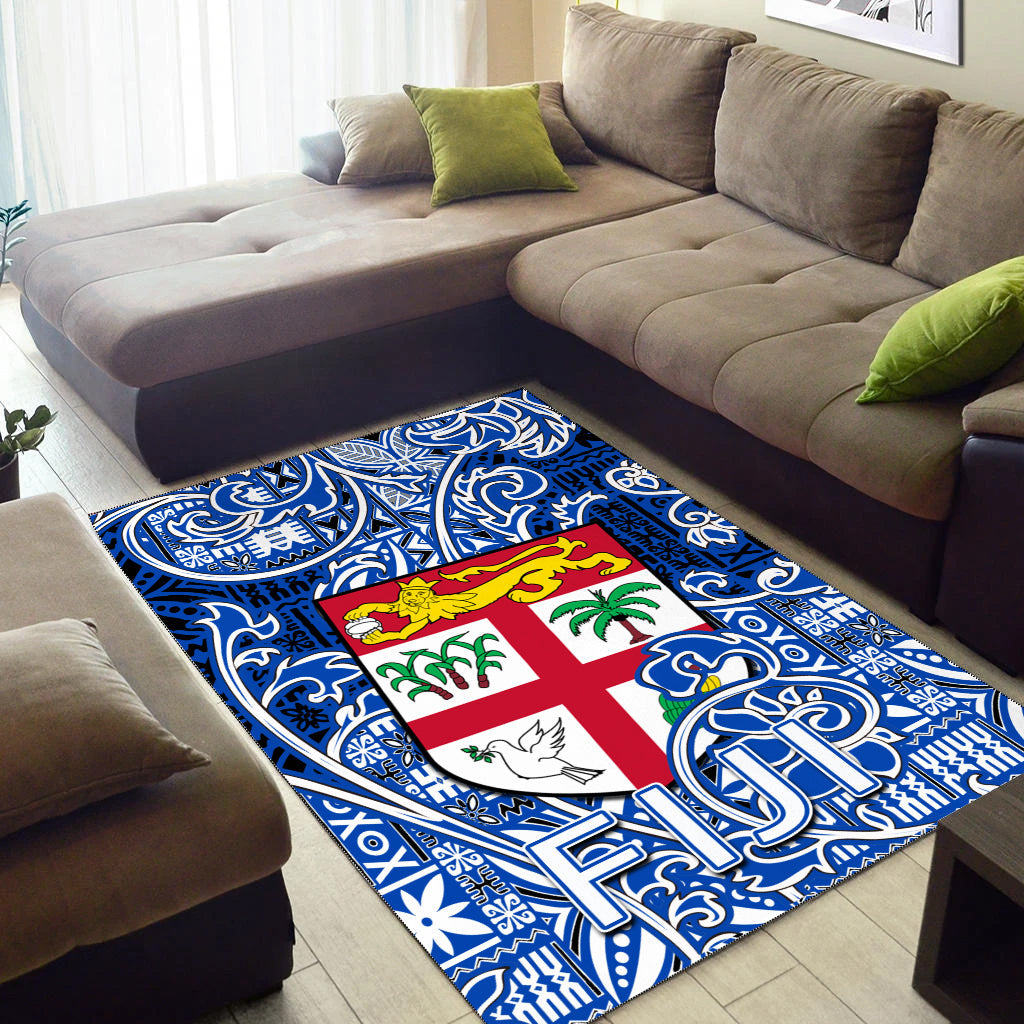 Fiji Area Rug Tapa Patterns White And Blue Style