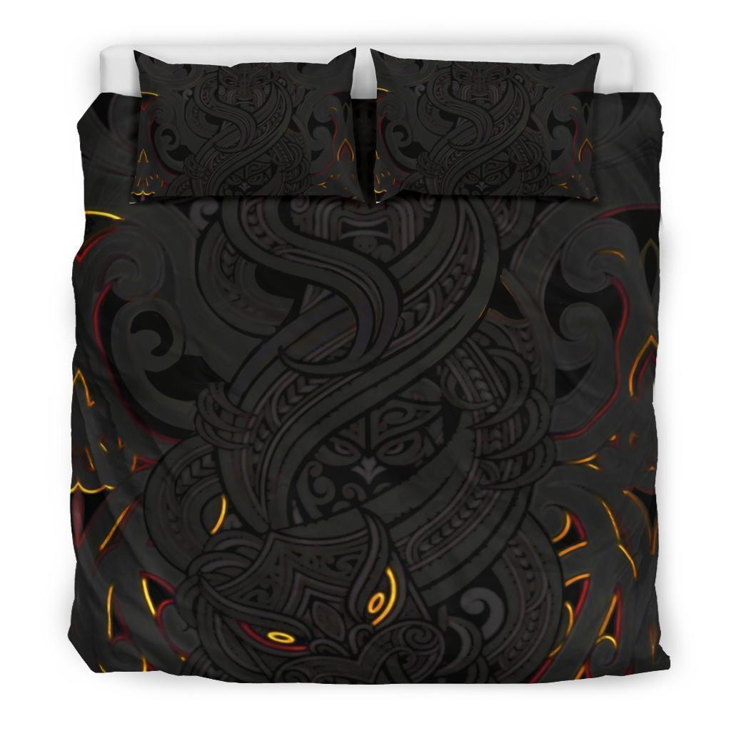 New Zealand Bedding Set, Maori Gods Tumatauenga (God Of War) Black
