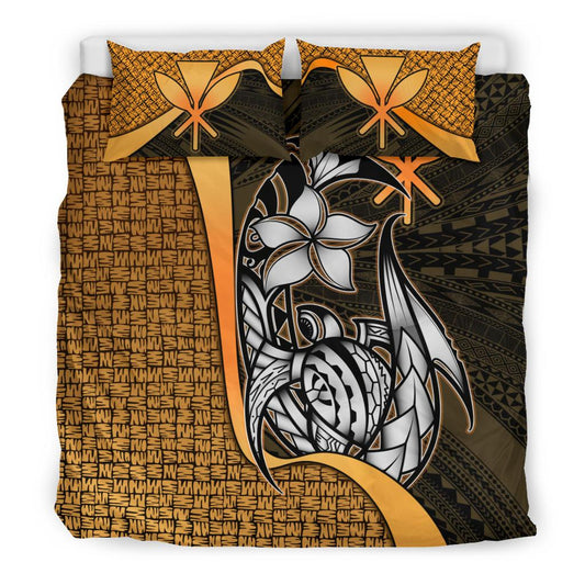 Polynesian Bedding Set Hawaii Duvet Cover Set Gold Turtle with Hook