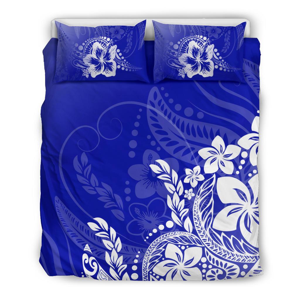 Polynesian Duvet Cover Set Blue Hibiscus Style