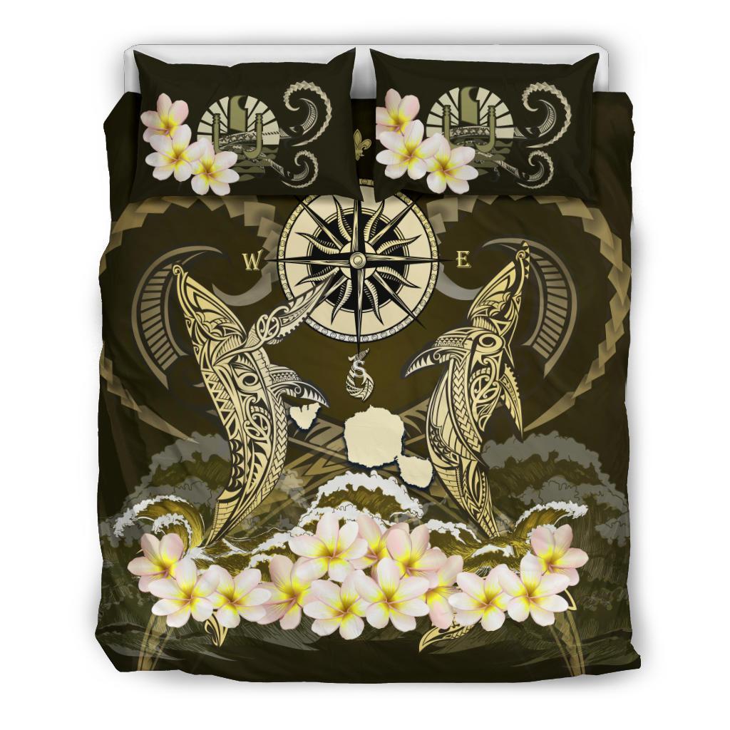 Polynesian Duvet Cover Set Tahiti Bedding Set Shark Polynesia Compass Plumeria Gold