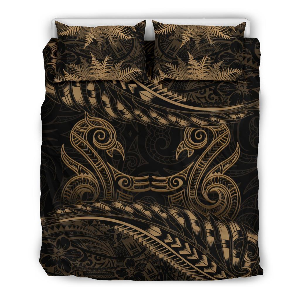 New Zealand Bedding Set Gold Manaia Maori Silver Fern Duvet Cover