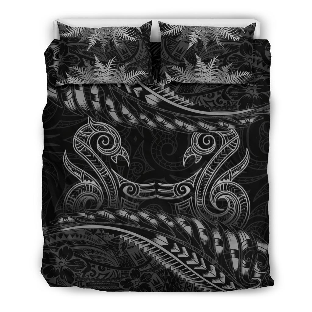 New Zealand Bedding Set Gray Manaia Maori Silver Fern Duvet Cover