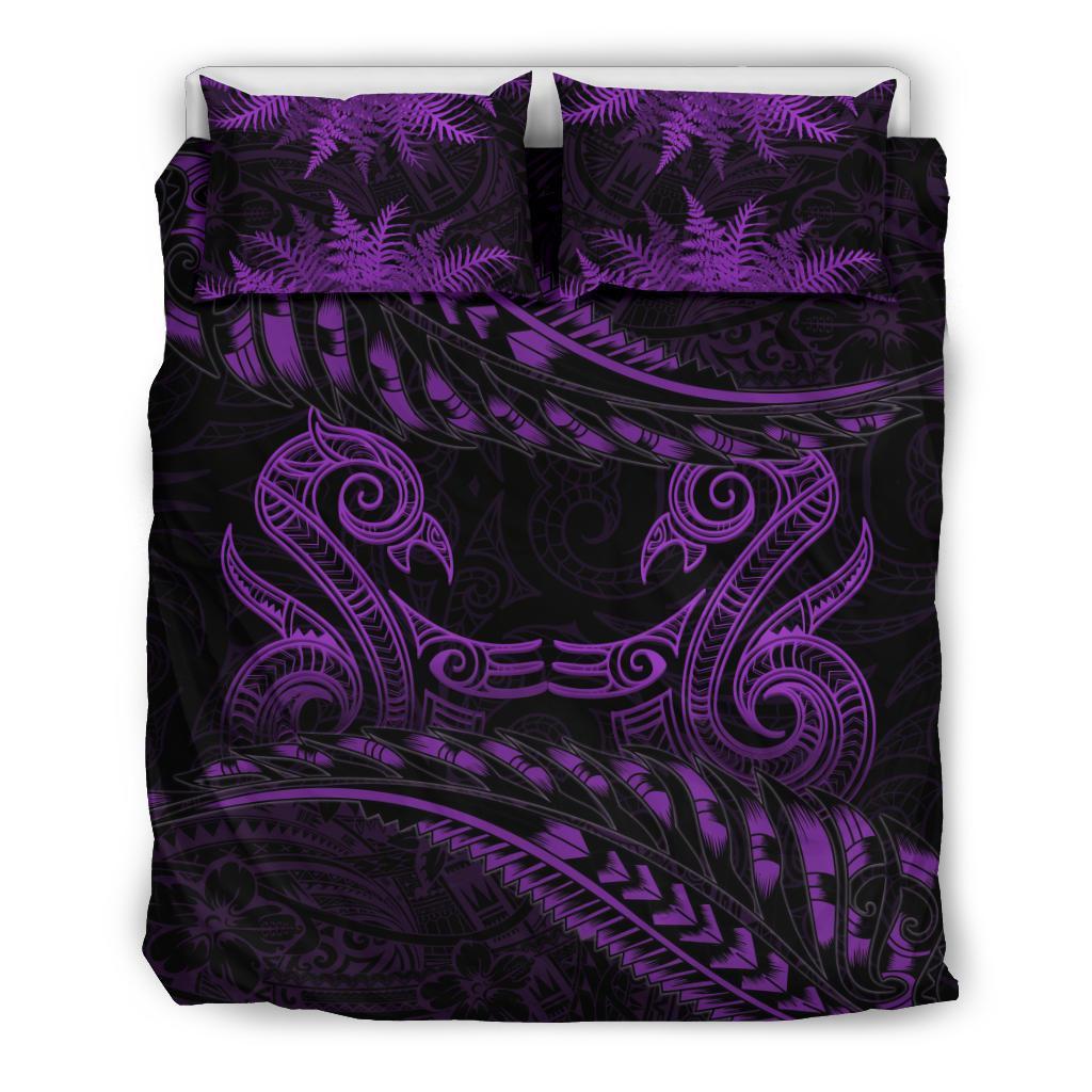 New Zealand Bedding Set Purple Manaia Maori Silver Fern Duvet Cover