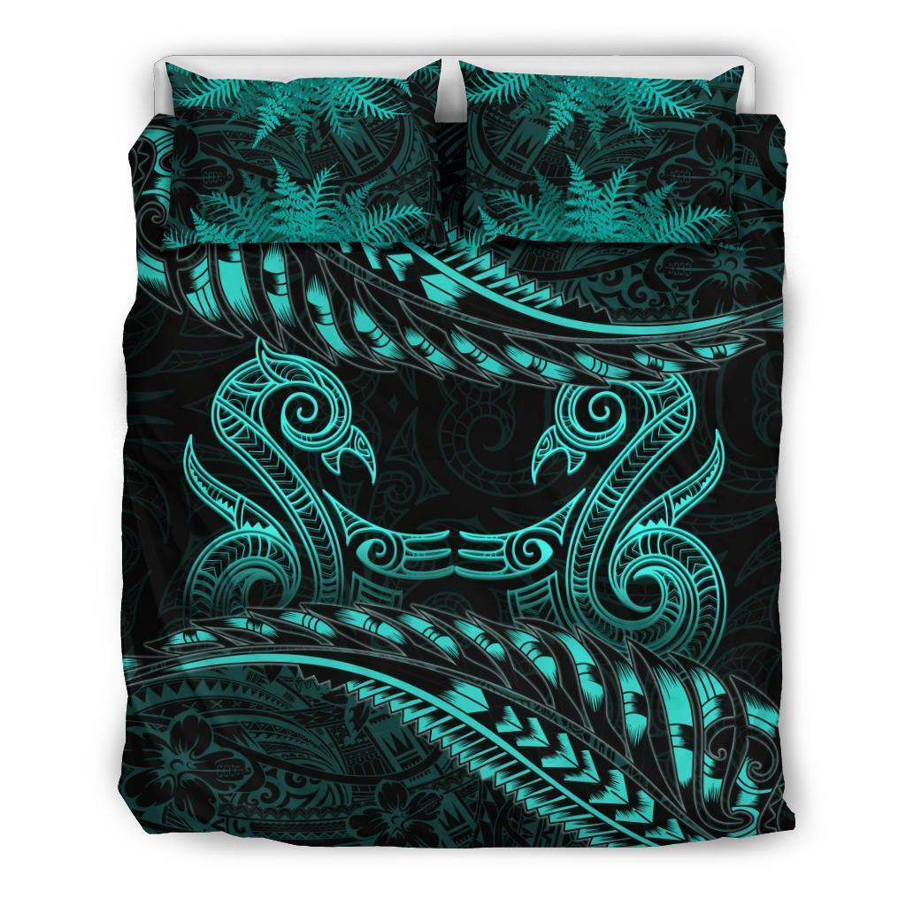 New Zealand Bedding Set Turquoise Manaia Maori Silver Fern Duvet Cover