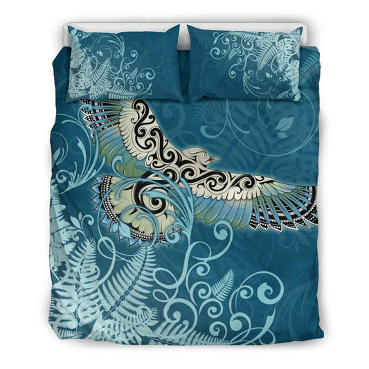 New Zealand Bedding Set Silver Fern Polynesian Style Maori Kea Bird
