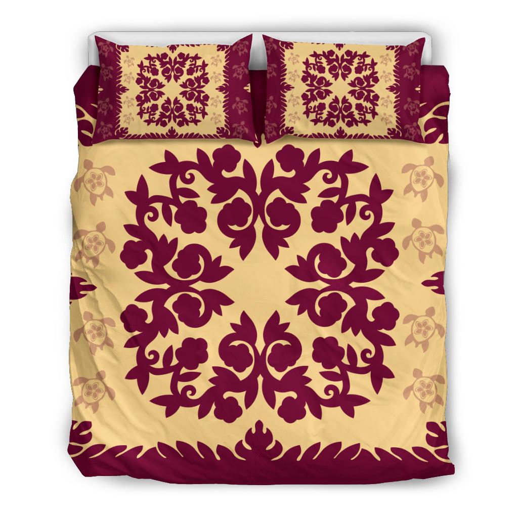 Hawaii Bedding Set Hawaiian Quilt Plumeria Medallion Burgundy Bedding Set AH