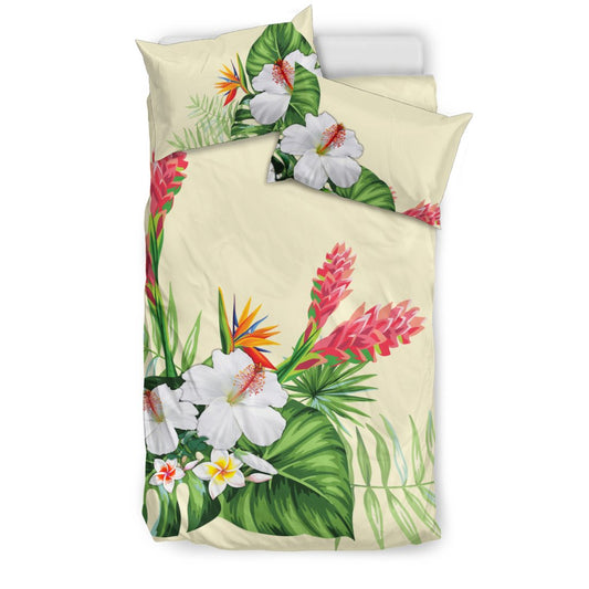 Hawaiian Tropical Hibiscus Strelitzia Monstera Polynesian Bedding Set