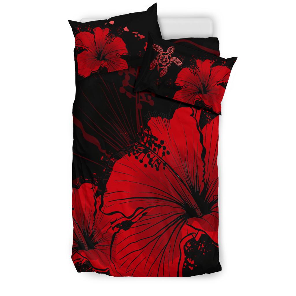 Hawaiian Hibiscus Black And Red Bedding Set