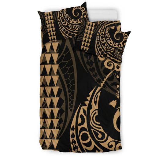 Hawaiian Map Polynesian Bedding Set Gold