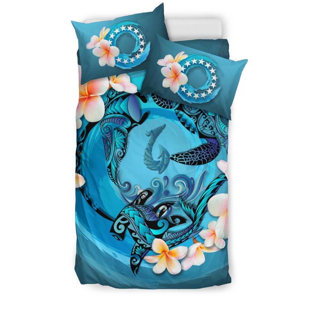 Cook Islands Bedding Set Blue Plumeria Animal Tattoo
