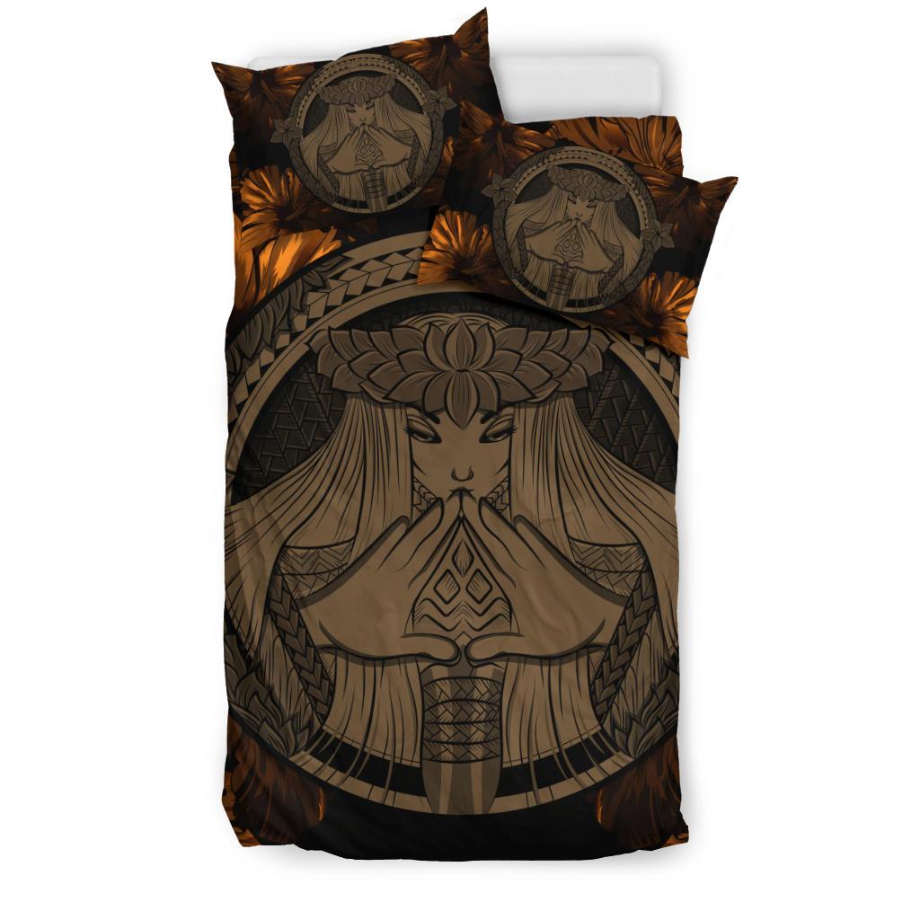 Hawaiian Map Madame Pele Polynesian Bedding Set Gold