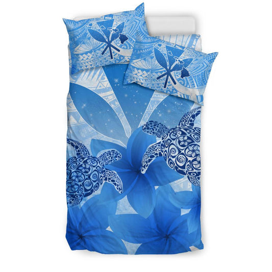 Hawaii Bedding Set Hawaii Turtle Kanaka Plumeria Polynesian Blue Bedding Set